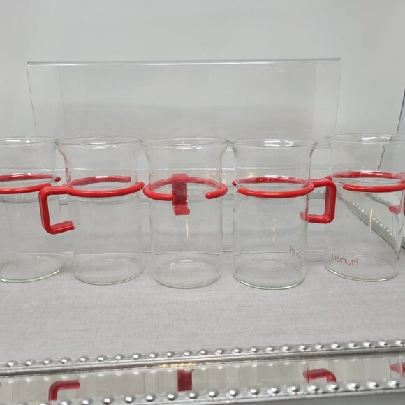 Vintage Bodum Glass Coffee Mugs with Red Handles - Picture 6 of 6